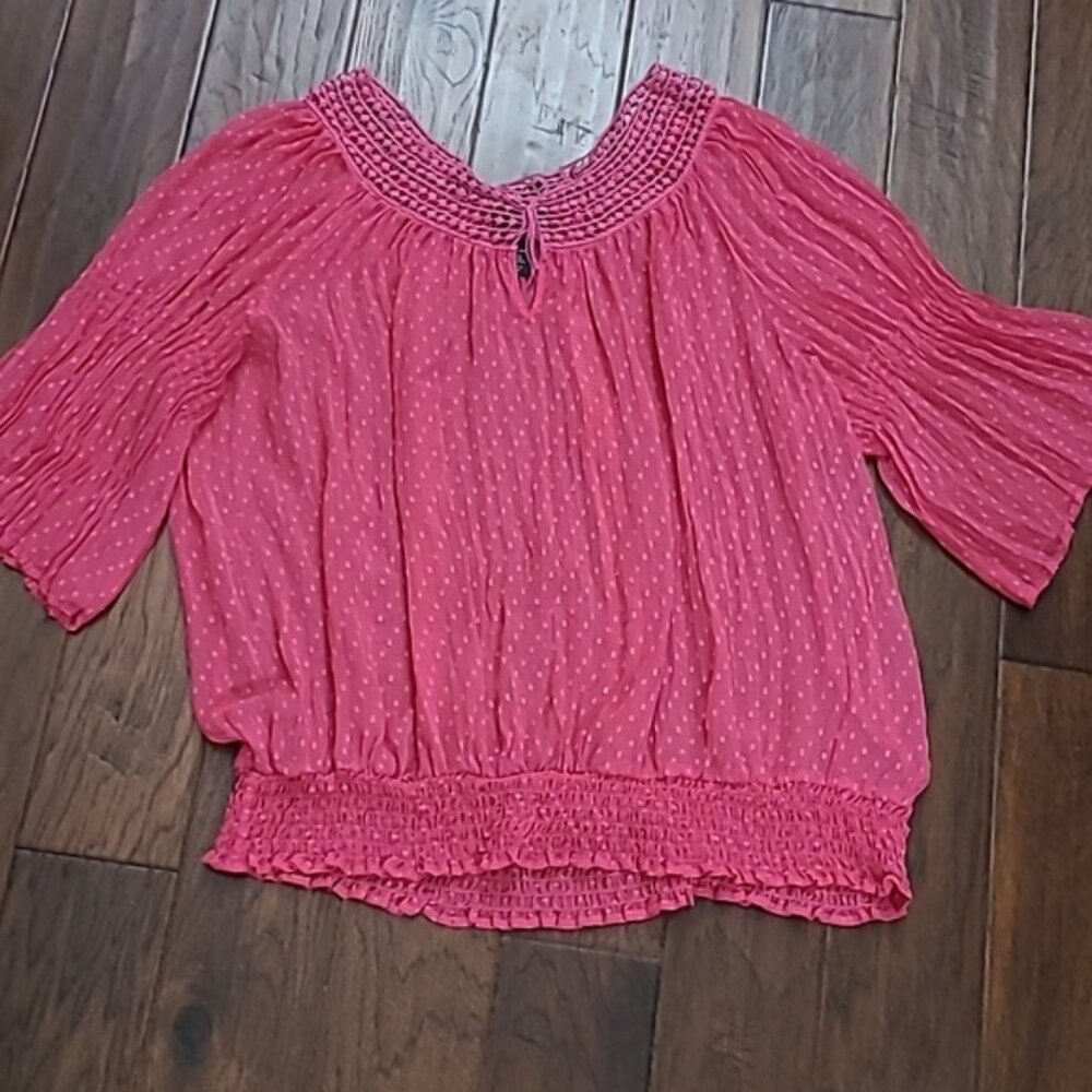 Lane Bryant Fuchsia Textured Crochet Detailed Sheer Top size 26/28